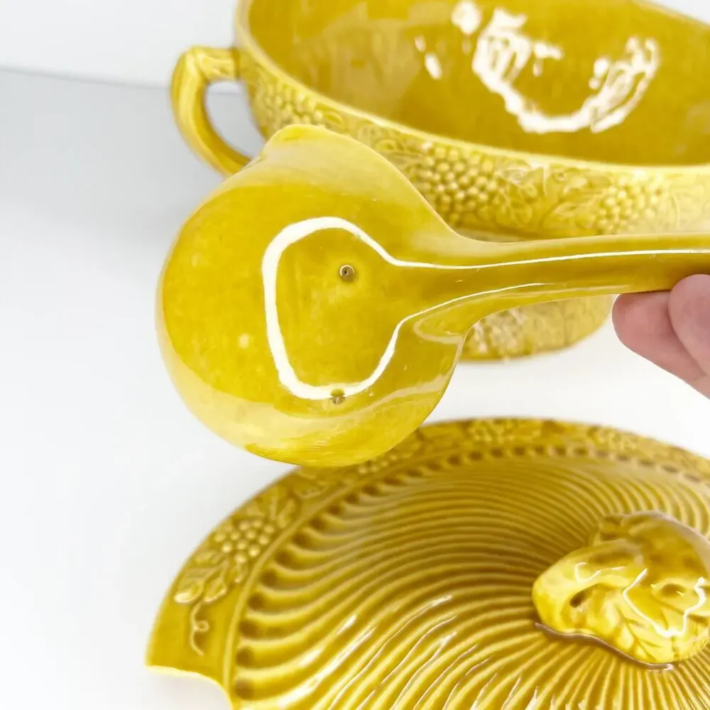 Mustard Yellow California Pottery 782 Soup Tureen Bowl, Lid And Matching Spoon